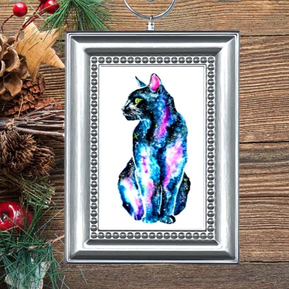 Watercolor Galaxy Cat‎ Art Christmas Tree Ornament - Picture 1 of 3